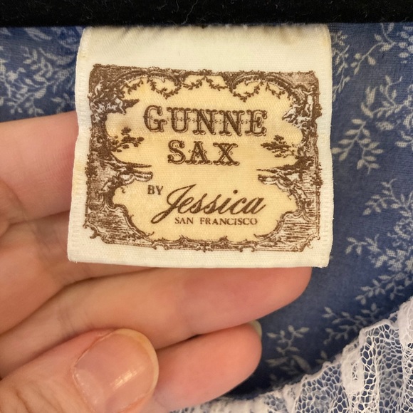 Vintage Gunne Sax by Jessica Prairie MIDI Dress Blue Floral S - Picture 3 of 9